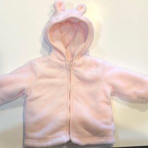 pink soft zip up jacket with ears. 0-3 months